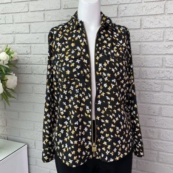 Michael Kors Women Floral Long Sleeve Zip Front Blouse Size S - Picture 3 of 8